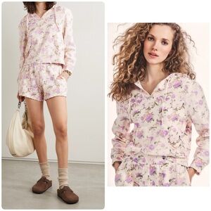LoveShackFancy Kirby Distressed Lavender Floral Cotton Terry Hoodie 💜Large